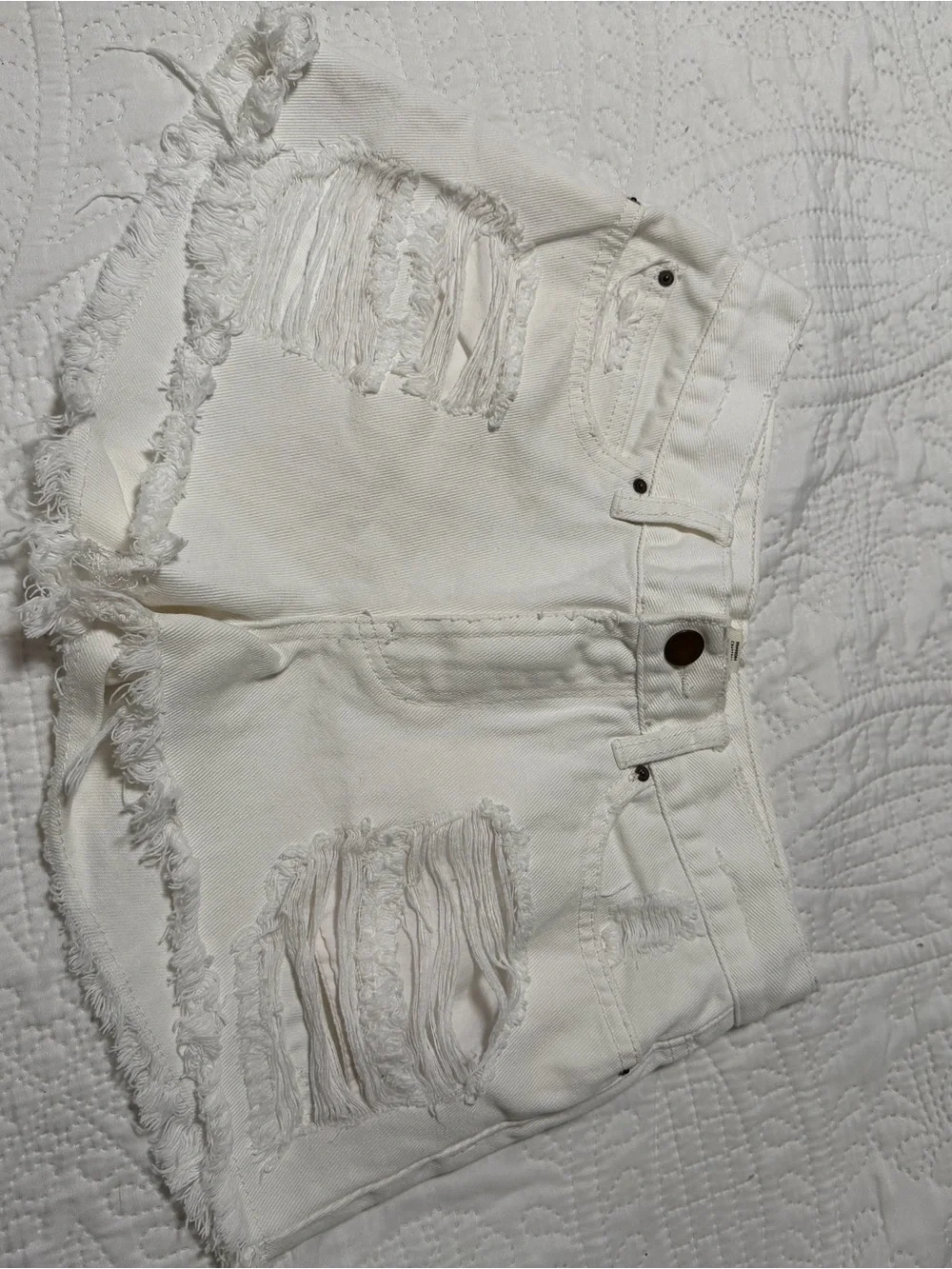 Billabong White Distressed Frayed Denim Shorts